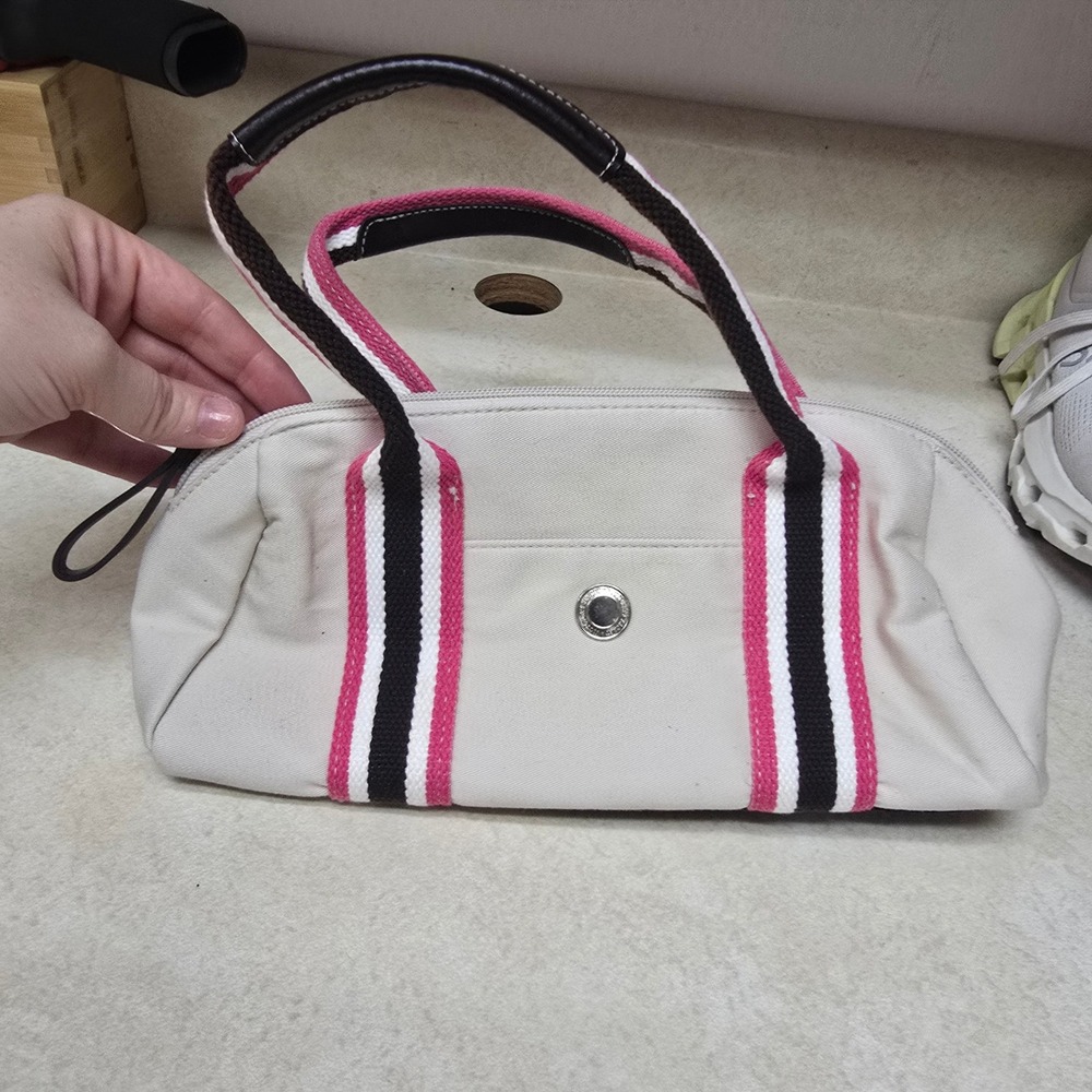 Victorias Secret Canvas Barrel Bag Pink Black Striped Small Handbag Y2K
